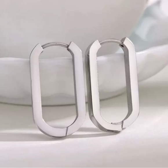 Modern Silver Hoop Earrings - Picture 1 of 3